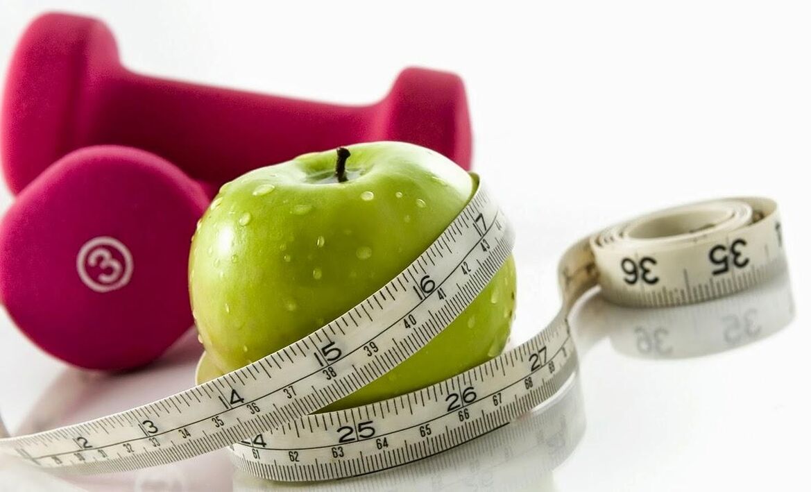 apple and dumbbells for weight loss with 10 kg per month